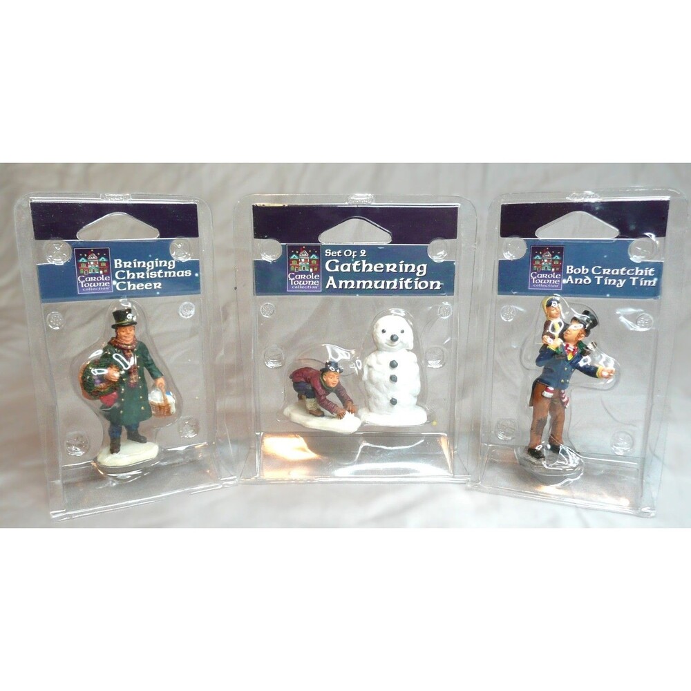 Lot 3 Lemax Christmas Village People - Gathering Ammunition, Bringing Cheer, Tim